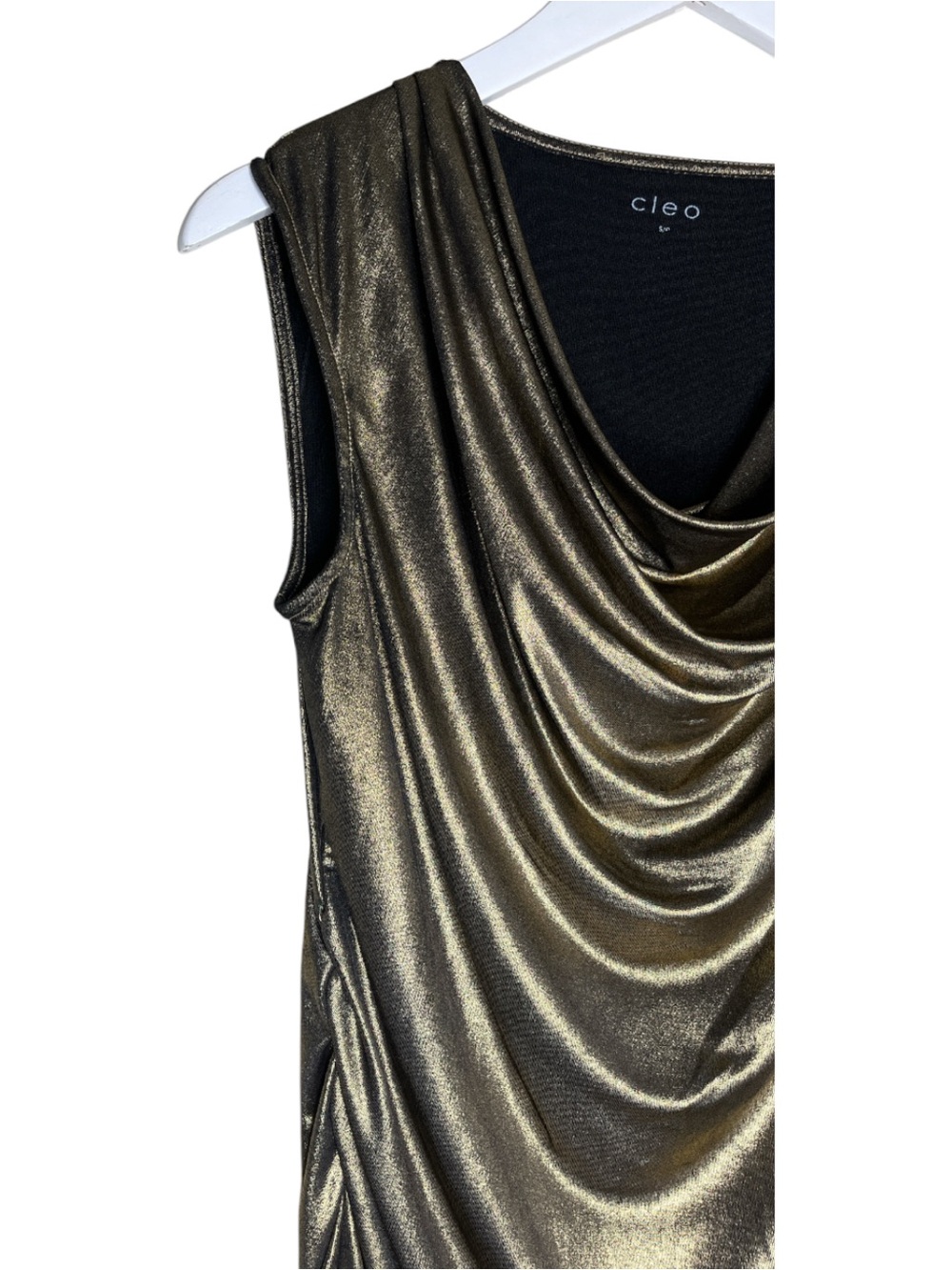 CLEO Metallic Gold Cowl Neck Sleeveless Blouse Top Grunge Retro S - Picture 4 of 9